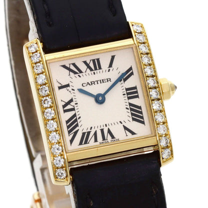 Cartier Tank Francaise SM Diamond Bezel Watch 18k Yellow Gold Leather — view 4
