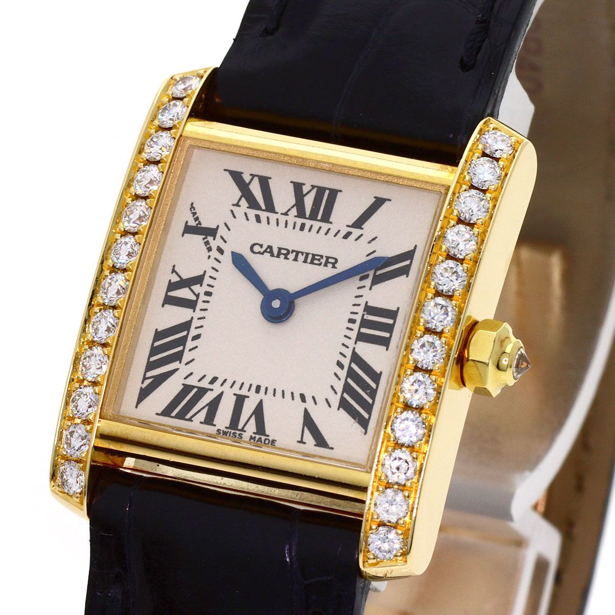 Cartier Tank Francaise SM Diamond Bezel Watch 18k Yellow Gold Leather — view 3