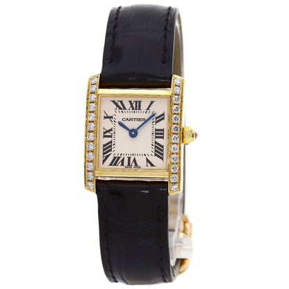 Cartier Tank Francaise SM Diamond Bezel Watch 18k Yellow Gold Leather