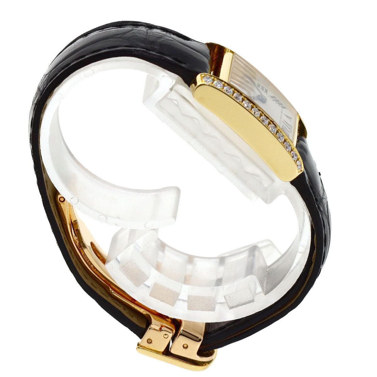 Cartier Tank Francaise SM Diamond Bezel Watch 18k Yellow Gold Leather — view 2