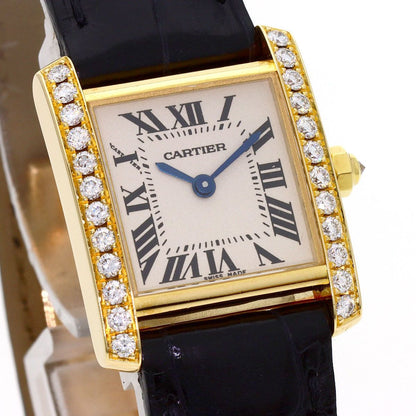 Cartier Tank Francaise SM Diamond Bezel Watch 18k Yellow Gold Leather — view 4