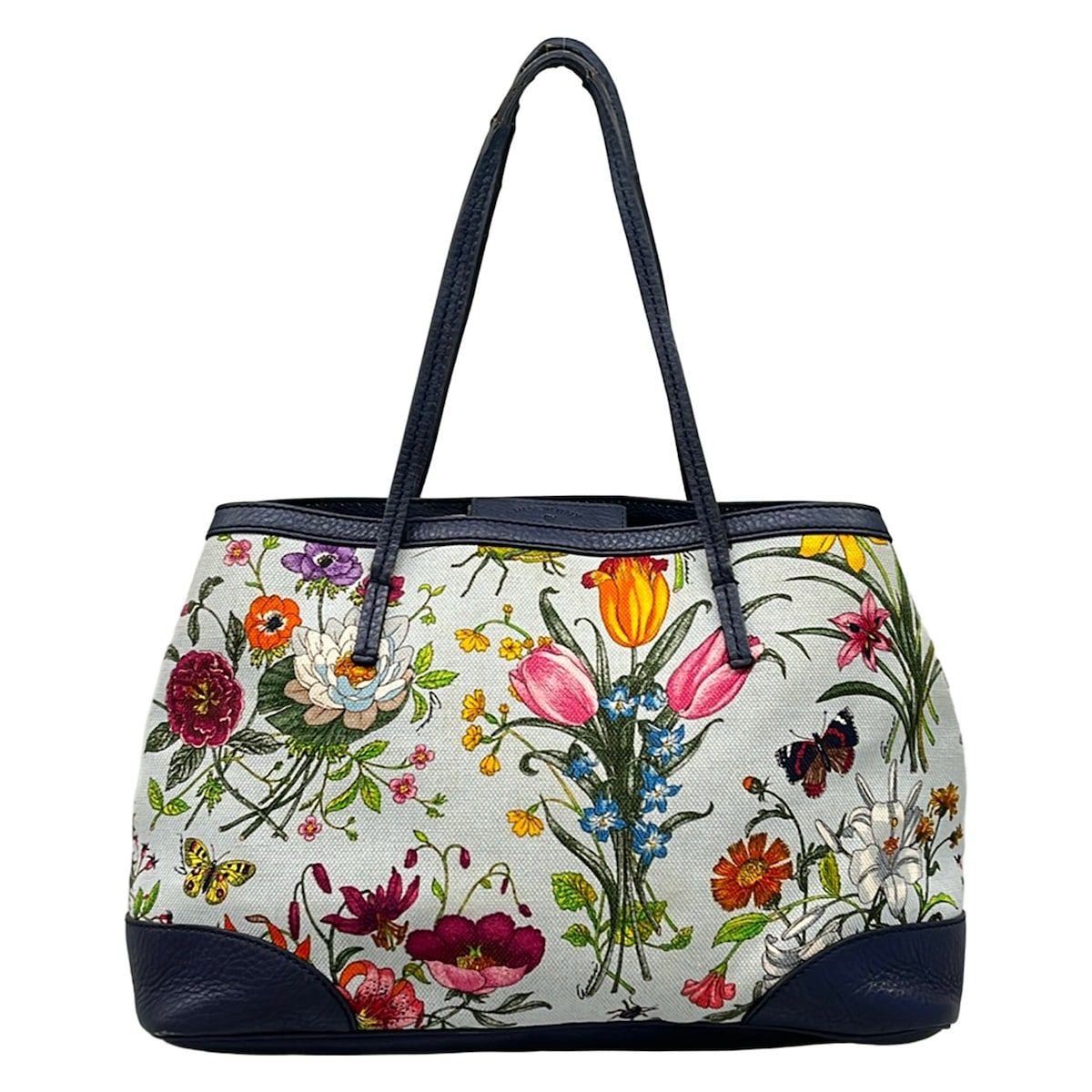 Gucci Tote Bag Flora Light Blue Navy Multi in Japan Leather