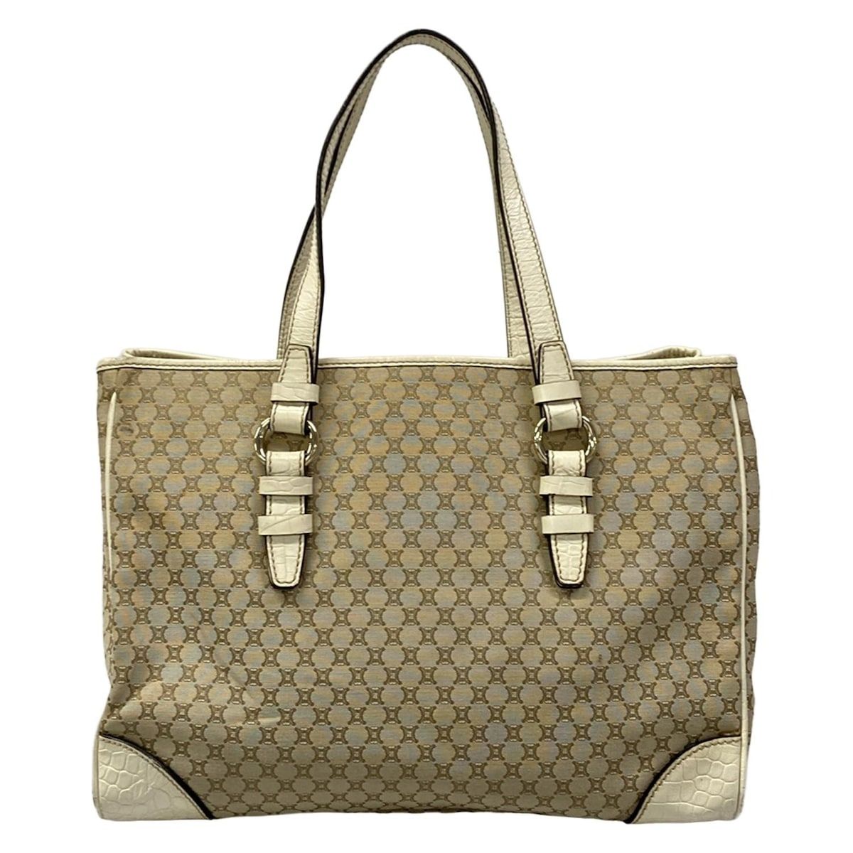 Celine Tote Bag Macadam Pattern Gray Beige Ivory Embossed Leather — view 3