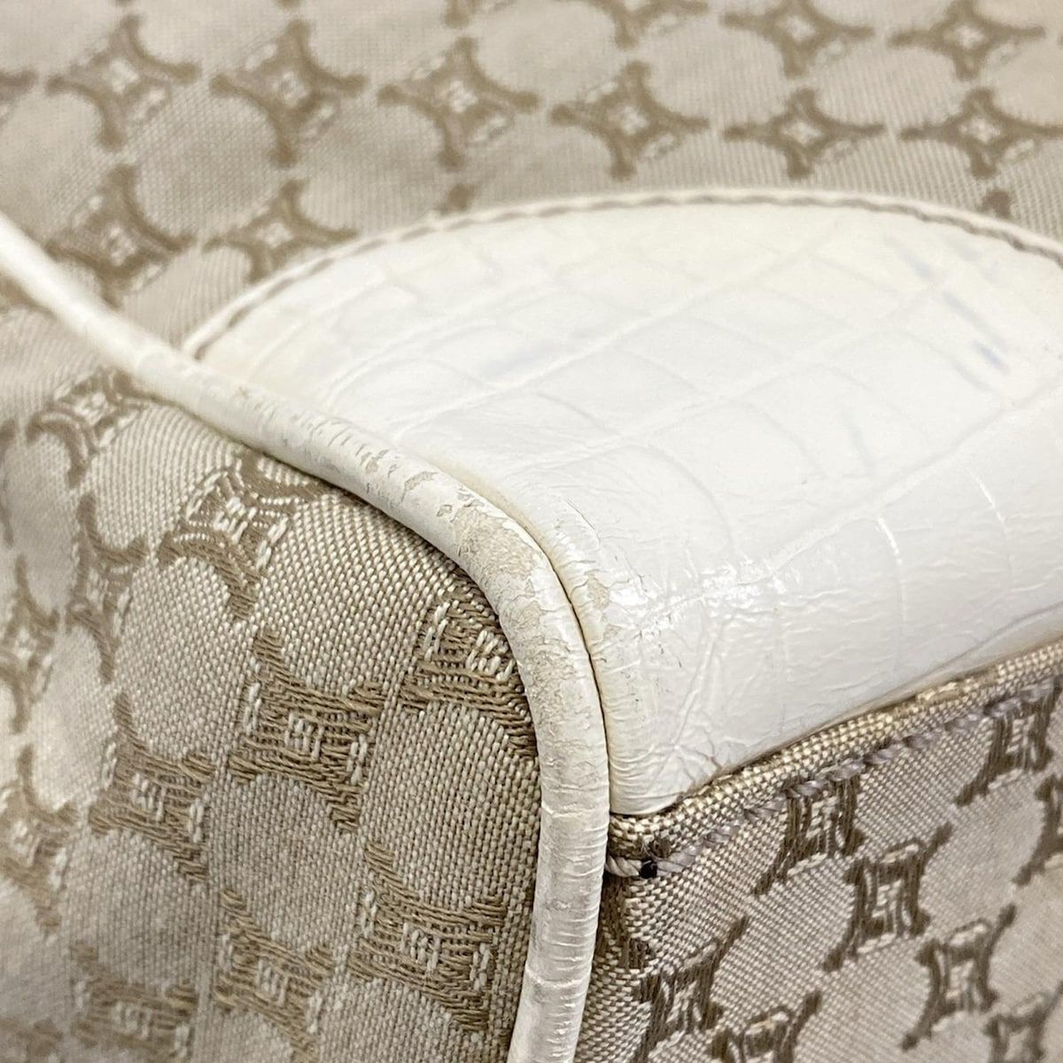 Celine Tote Bag Macadam Pattern Gray Beige Ivory Embossed Leather — view 6