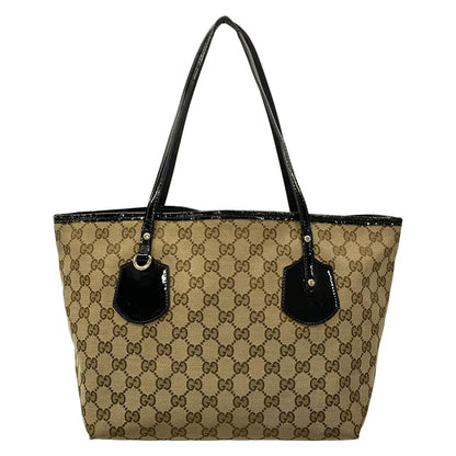 Gucci Tote Bag GG Pattern Dark Brown Beige Black Leather