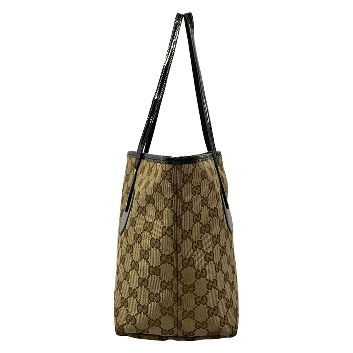 Gucci Tote Bag GG Pattern Dark Brown Beige Black Leather — view 4