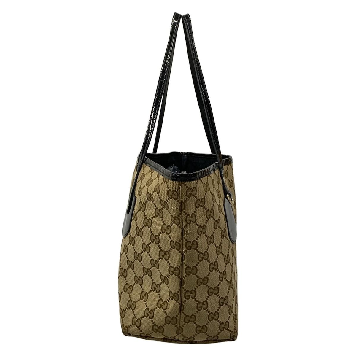 Gucci Tote Bag GG Pattern Dark Brown Beige Black Leather — view 2