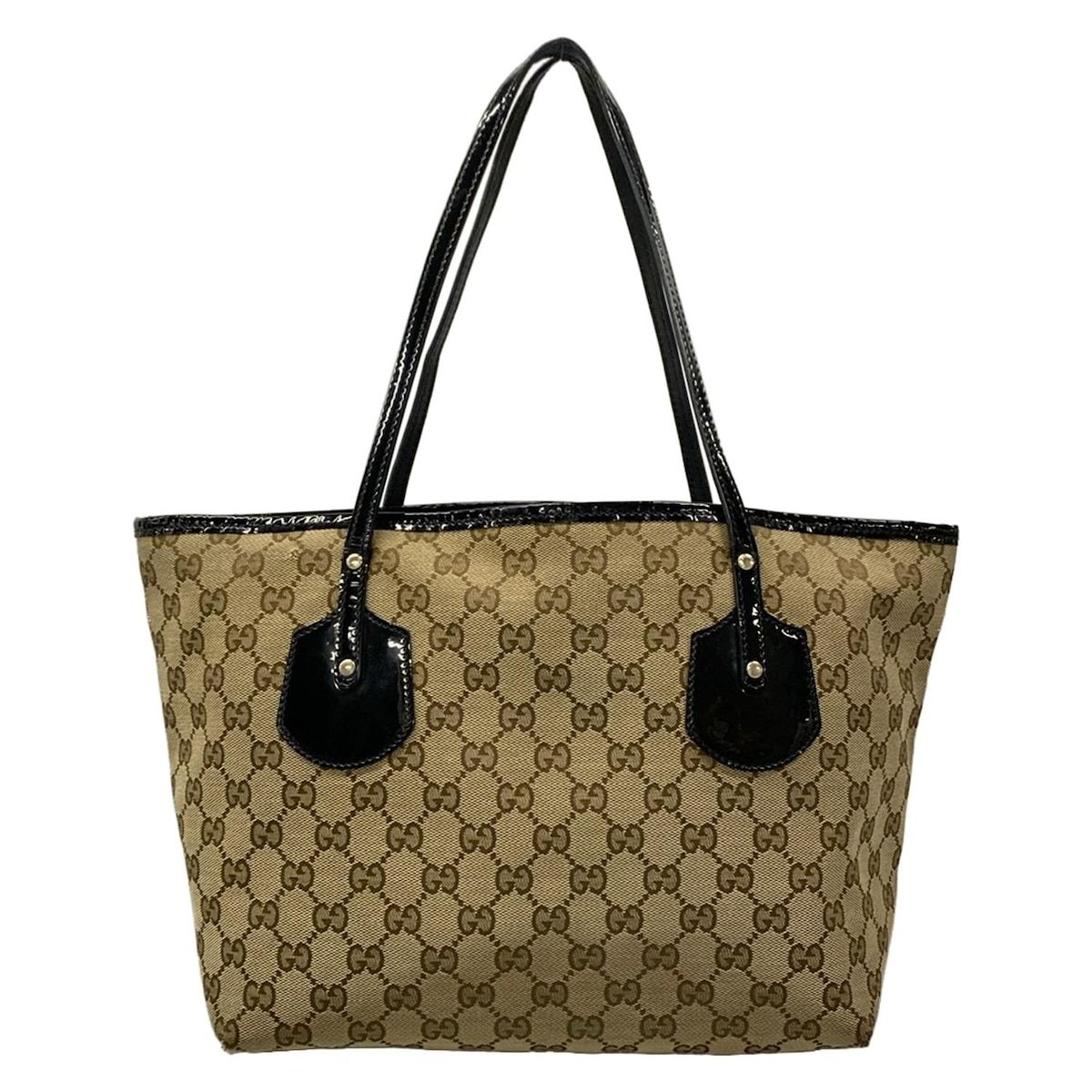 Gucci Tote Bag GG Pattern Dark Brown Beige Black Leather — view 3