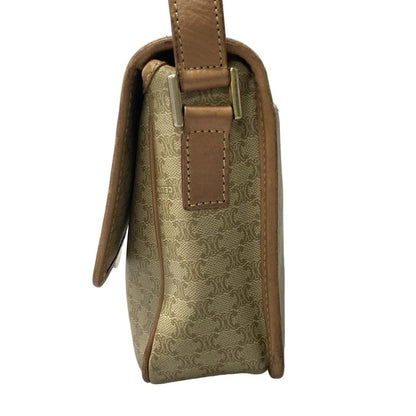 Celine Shoulder Bag Circle Logo Macadam Pattern Khaki Ivory Light Brown Leather — view 4