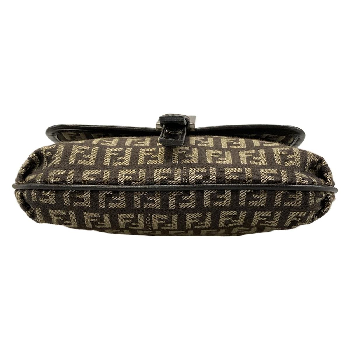 Fendi Shoulder Bag Zucchino Pattern Dark Brown Khaki Leather — view 5