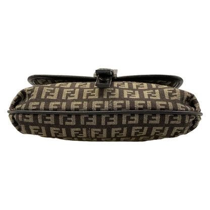 Fendi Shoulder Bag Zucchino Pattern Dark Brown Khaki Leather — view 5