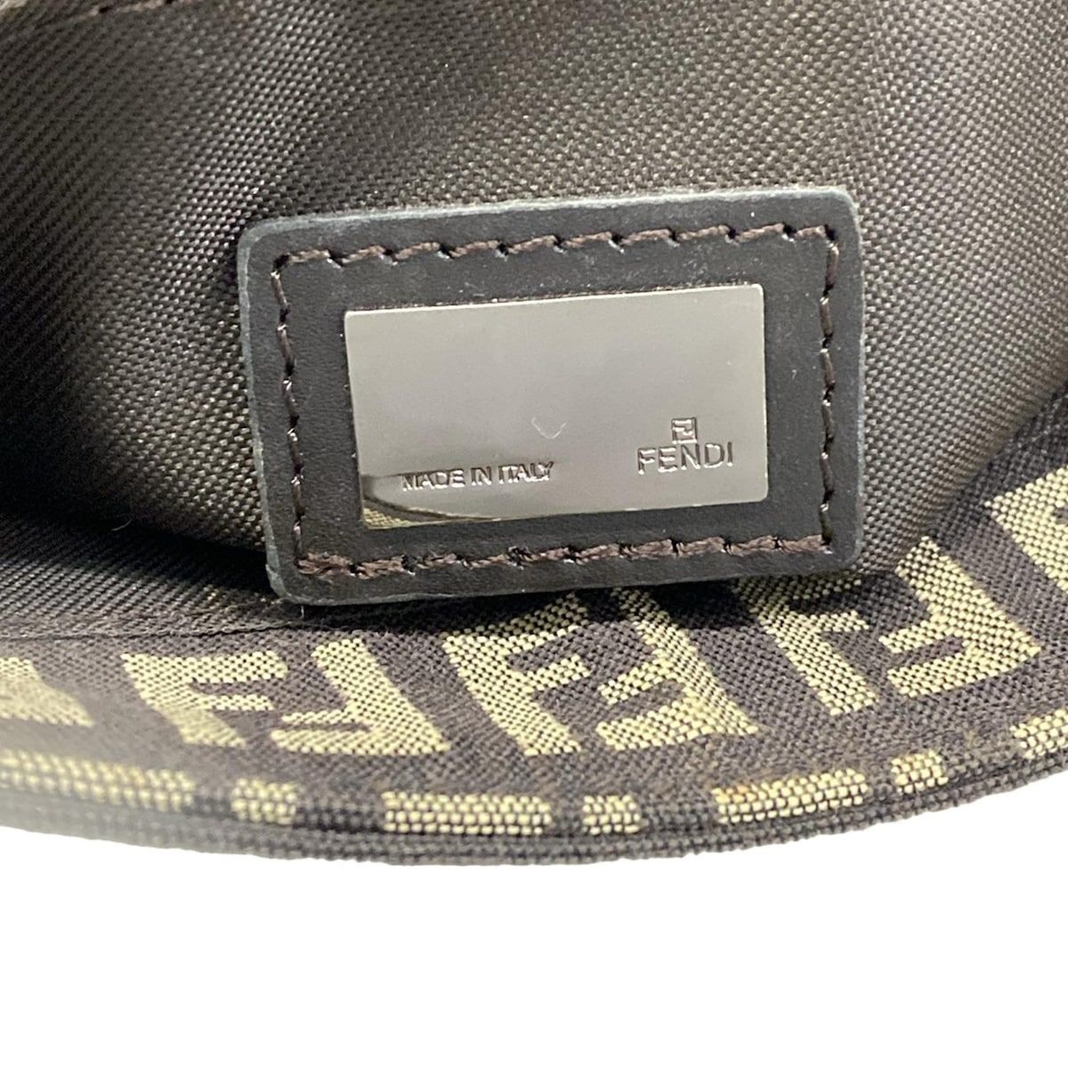 Fendi Shoulder Bag Zucchino Pattern Dark Brown Khaki Leather — view 8