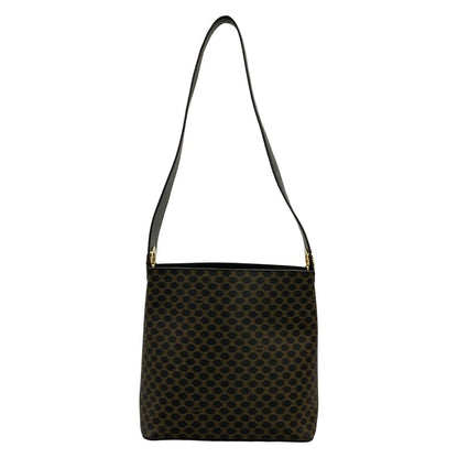 Celine Shoulder Bag Macadam Pattern Circle Logo Black Brown Leather — view 3