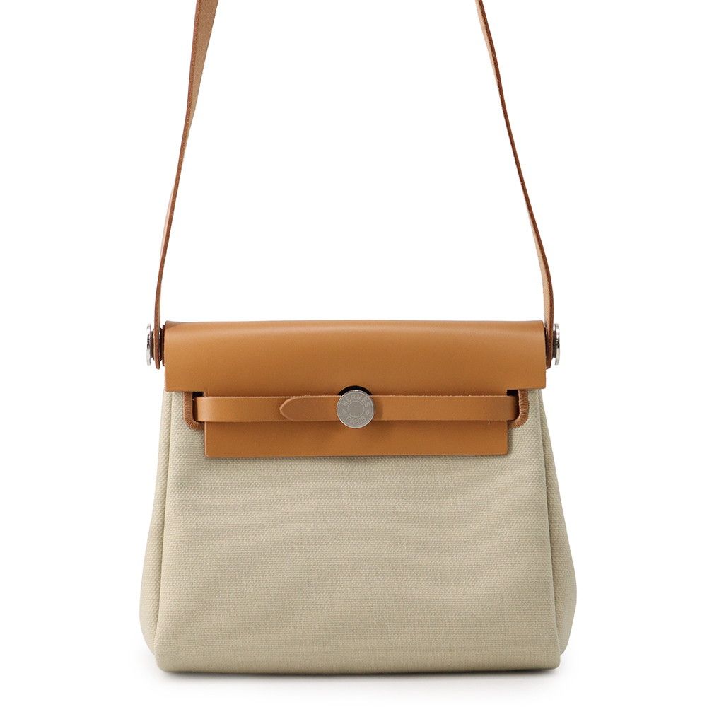 Hermes Shoulder Bag Herbag Zip Mini Natural Sable Beton Silver Toile H Vache