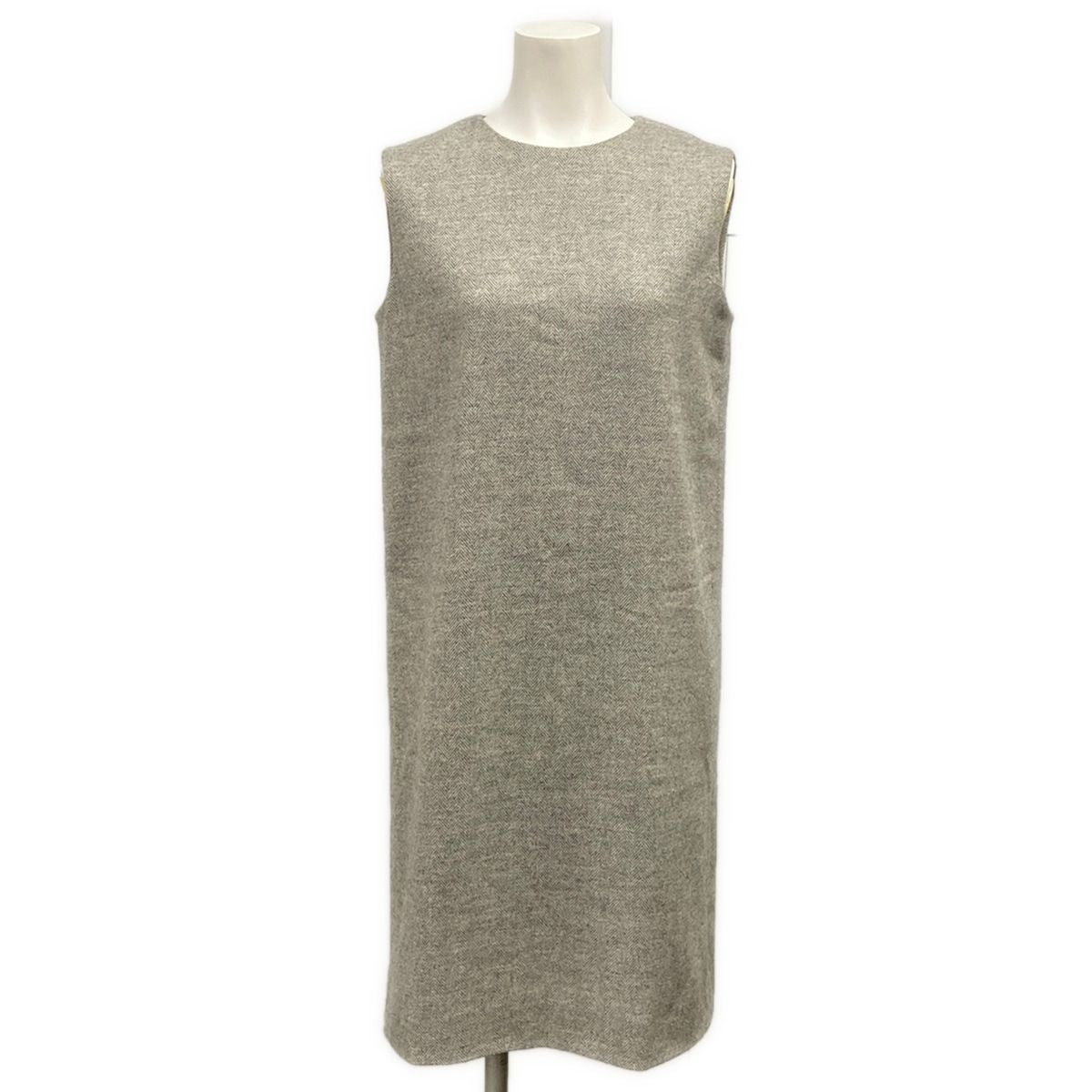 Hermes Dress S Gray Sleeveless Knee-length Herringbone Wool Cashmere 34