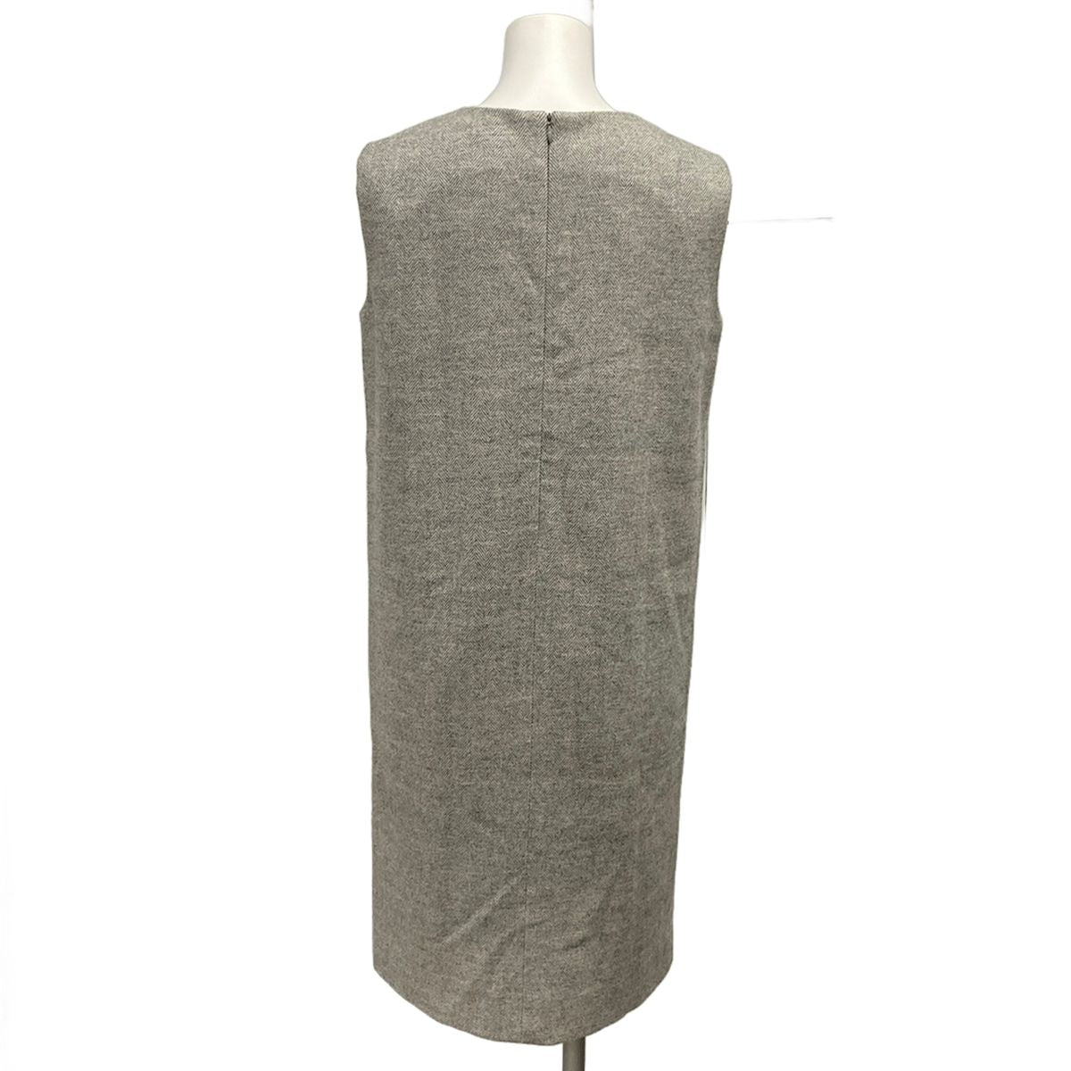 Hermes Dress S Gray Sleeveless Knee-length Herringbone Wool Cashmere 34 — view 2
