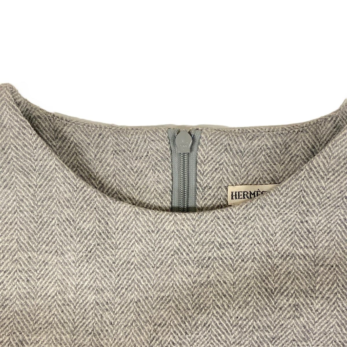 Hermes Dress S Gray Sleeveless Knee-length Herringbone Wool Cashmere 34 — view 6