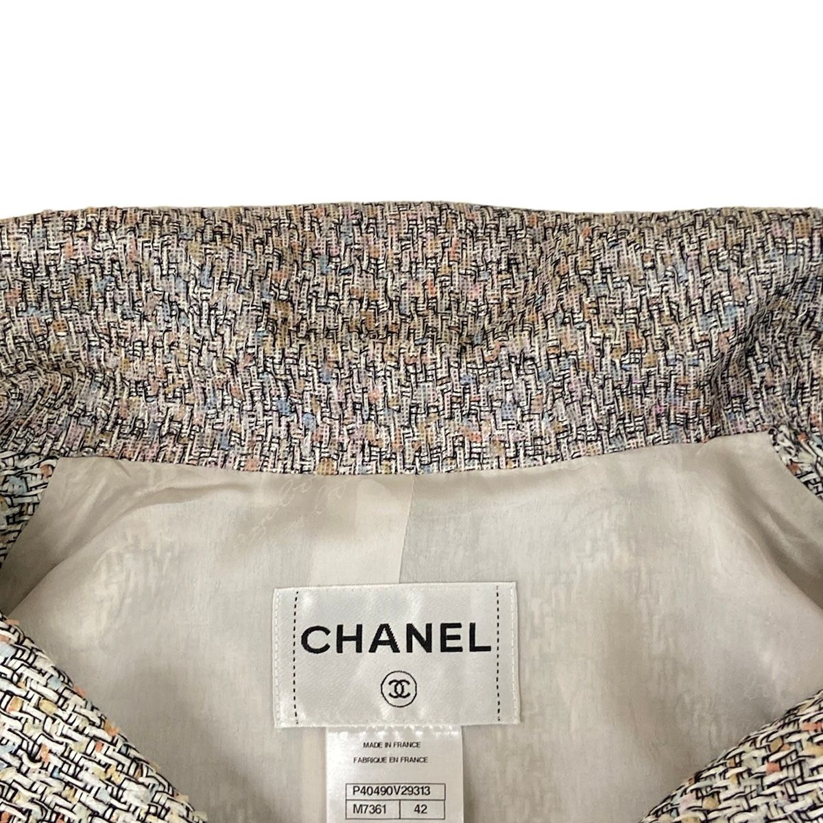 Chanel Jacket L Black White Multi Three Quarter Sleeve Tweed Cotton 42 — view 7