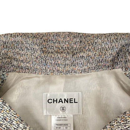 Chanel Jacket L Black White Multi Three Quarter Sleeve Tweed Cotton 42 — view 7