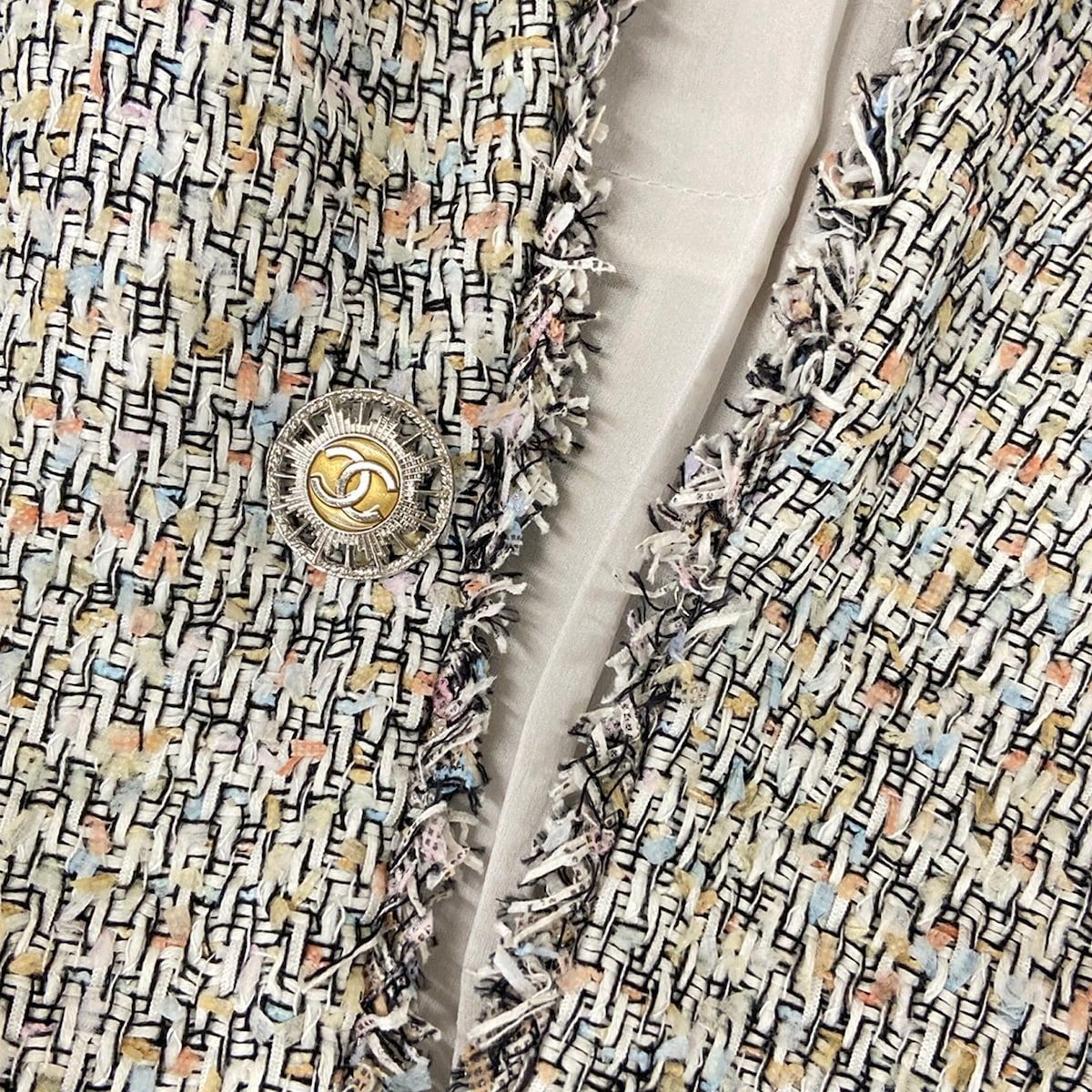 Chanel Jacket L Black White Multi Three Quarter Sleeve Tweed Cotton 42 — view 8