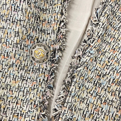 Chanel Jacket L Black White Multi Three Quarter Sleeve Tweed Cotton 42 — view 8