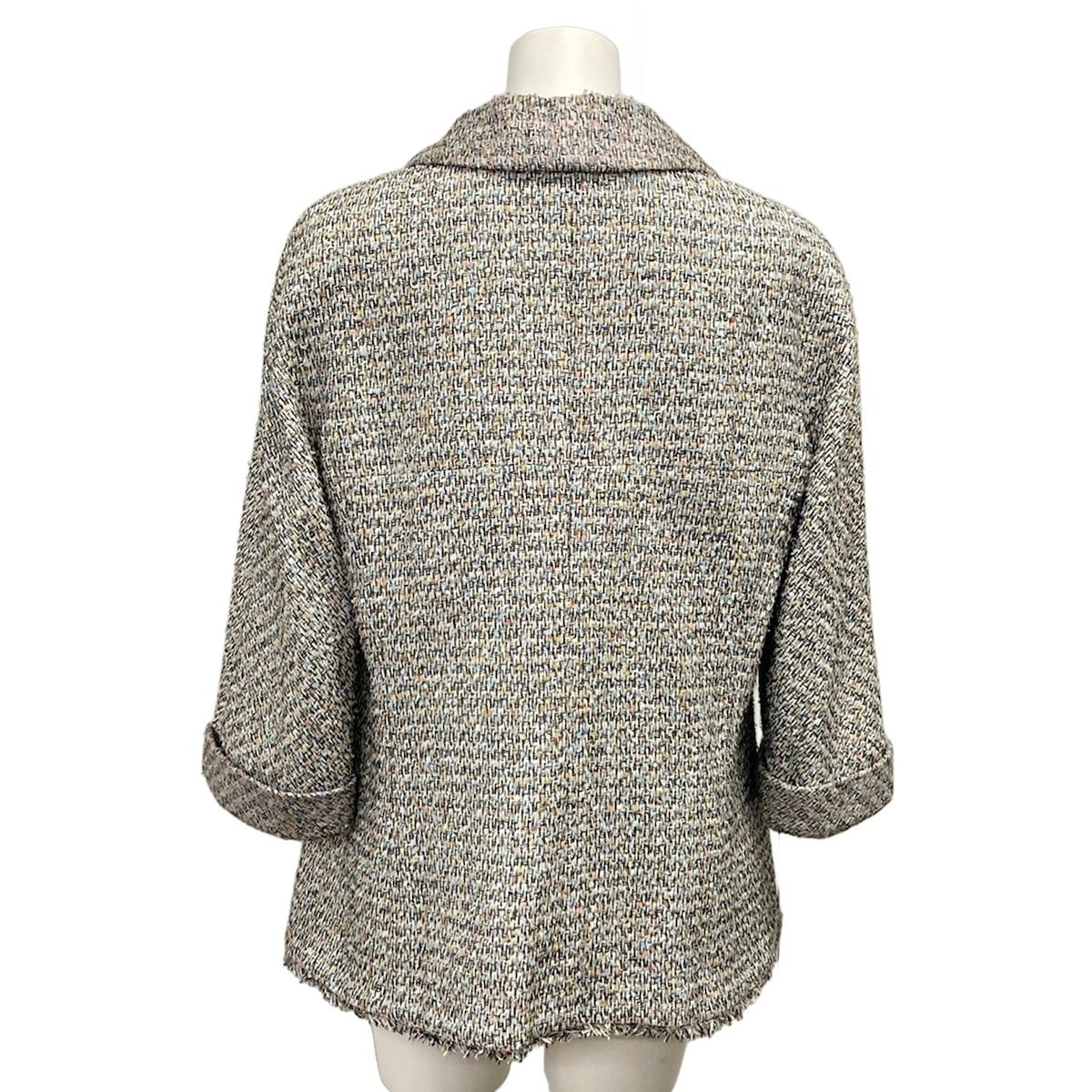 Chanel Jacket L Black White Multi Three Quarter Sleeve Tweed Cotton 42 — view 2