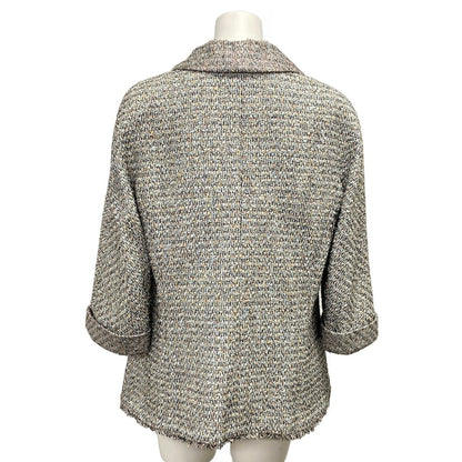 Chanel Jacket L Black White Multi Three Quarter Sleeve Tweed Cotton 42 — view 2