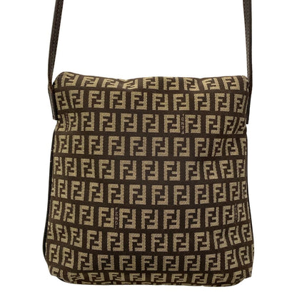 Fendi Shoulder Bag Zucchino Kamse Pochette Dark Brown Beige Leather — view 3