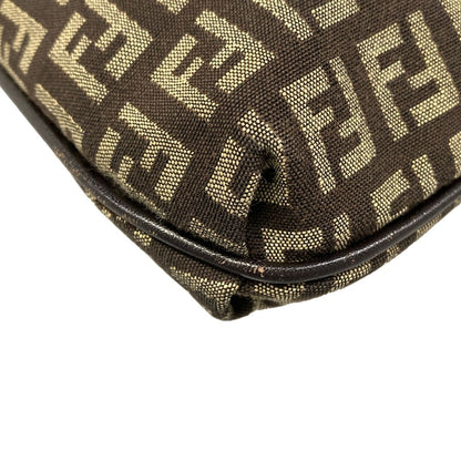 Fendi Shoulder Bag Zucchino Kamse Pochette Dark Brown Beige Leather — view 6