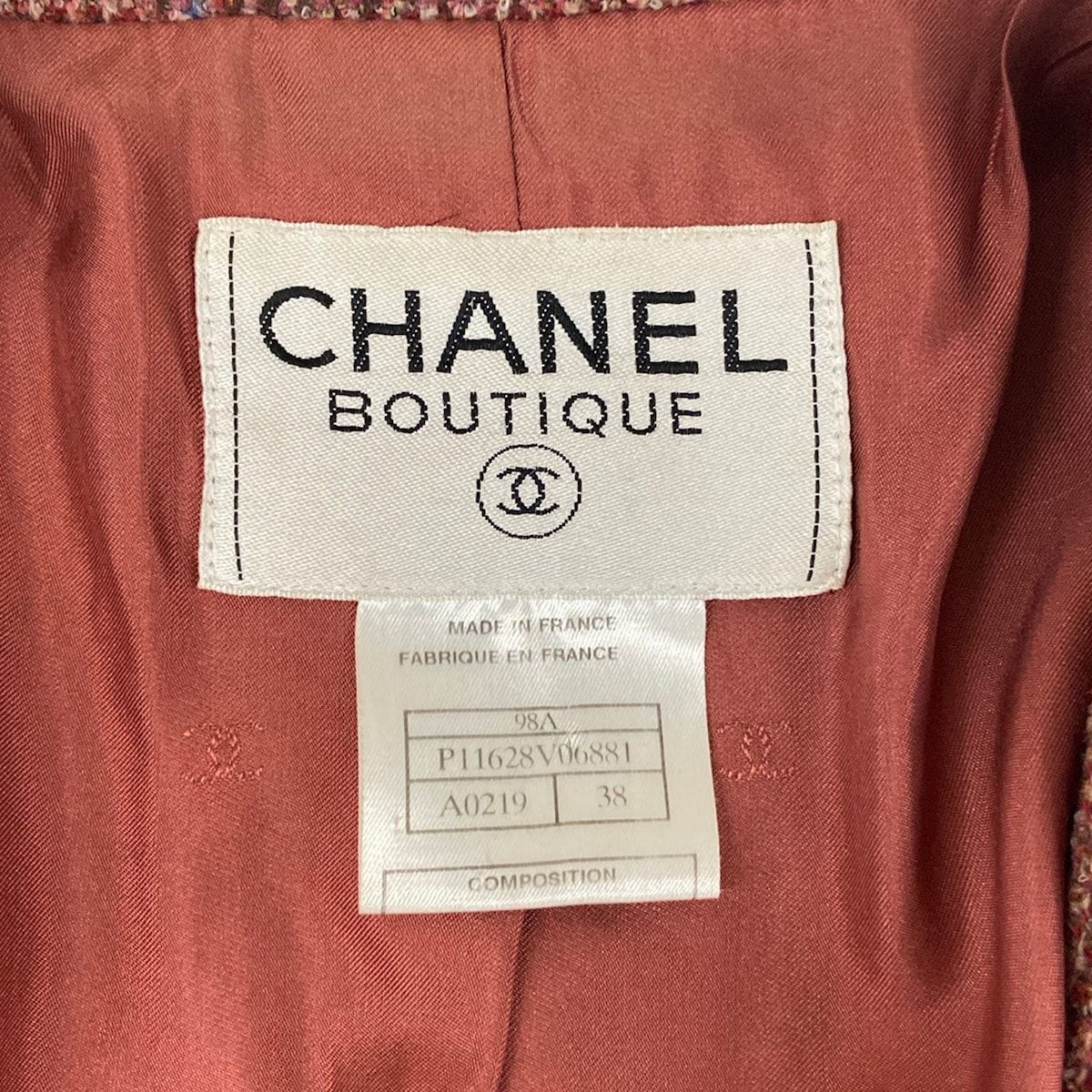 Chanel Jacket M Red Dark Brown Multi Shoulder Pad Long Sleeve Check Wool 38 — view 3