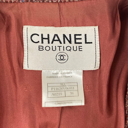 Chanel Jacket M Red Dark Brown Multi Shoulder Pad Long Sleeve Check Wool 38 — view 3