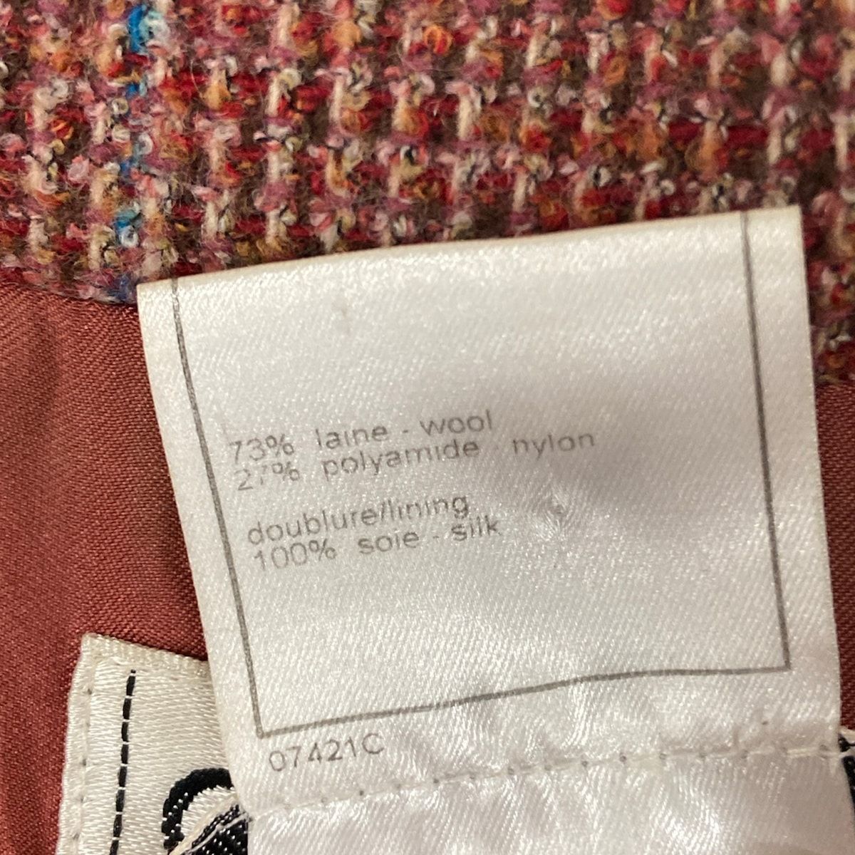 Chanel Jacket M Red Dark Brown Multi Shoulder Pad Long Sleeve Check Wool 38 — view 4