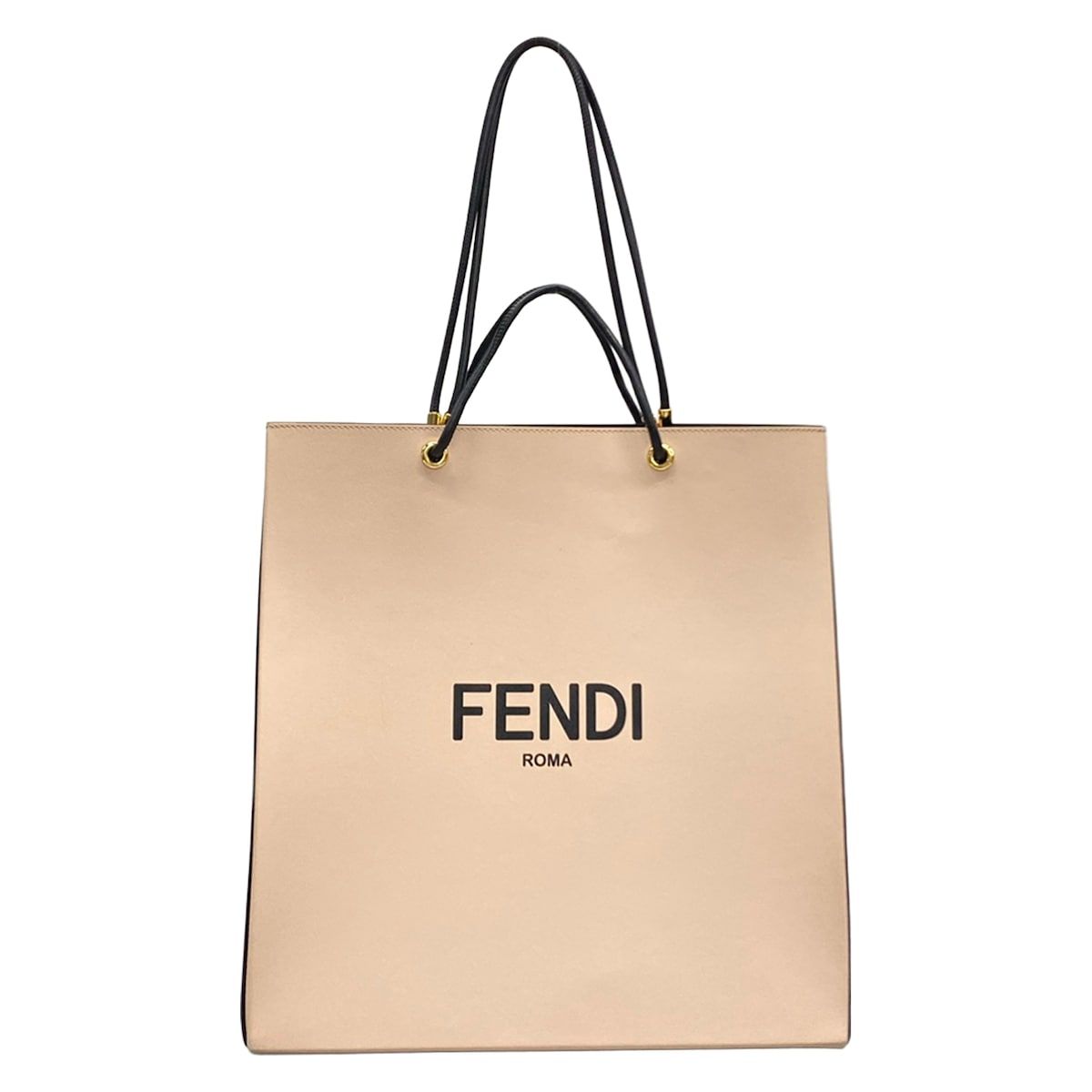Fendi Tote Bag Shopping Medium Beige Black Leather