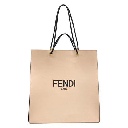 Fendi Tote Bag Shopping Medium Beige Black Leather