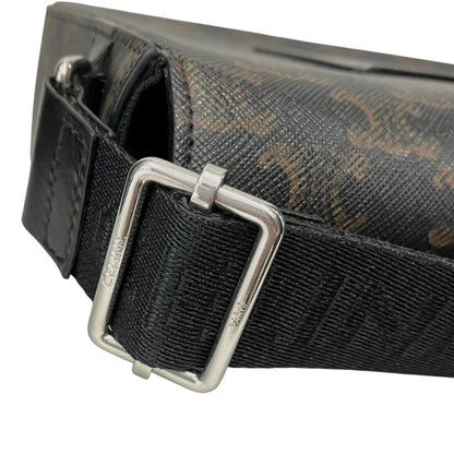 Celine Flap Messenger Shoulder Bag Triomphe Canvas Calfskin Brown — view 8