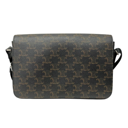 Celine Flap Messenger Shoulder Bag Triomphe Canvas Calfskin Brown — view 3