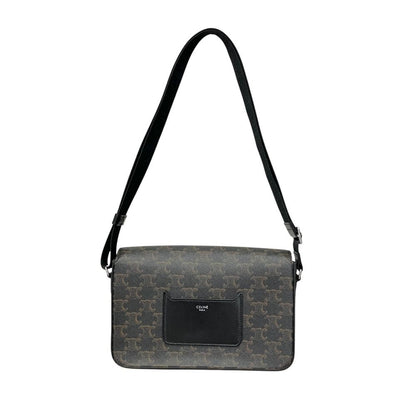 Celine Flap Messenger Shoulder Bag Triomphe Canvas Calfskin Brown — view 5
