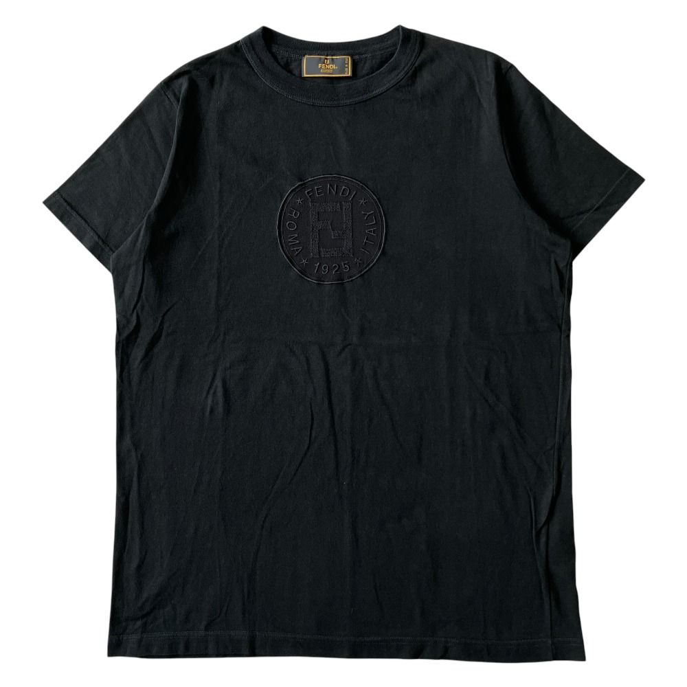 Fendi T-Shirt Short Sleeve Zucca FF Logo Embroidery Vintage Archive Black