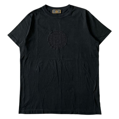 Fendi T-Shirt Short Sleeve Zucca FF Logo Embroidery Vintage Archive Black