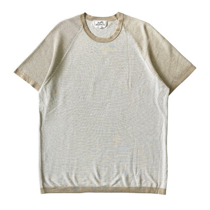 Hermes Cotton Short Sleeve Knit Sweater Top Beige White XL