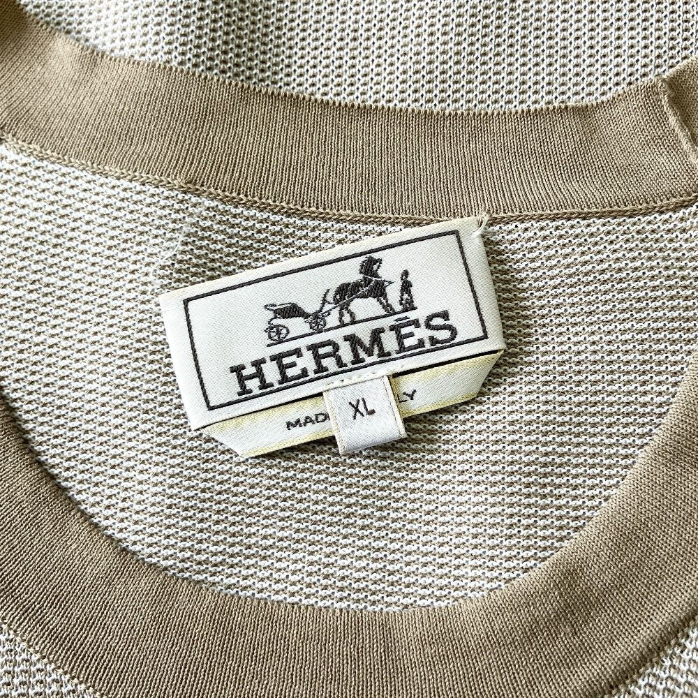 Hermes Cotton Short Sleeve Knit Sweater Top Beige White XL — view 5