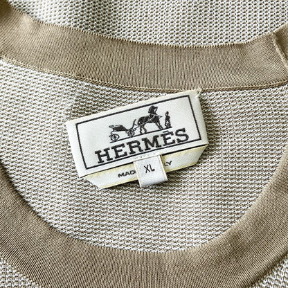 Hermes Cotton Short Sleeve Knit Sweater Top Beige White XL — view 5