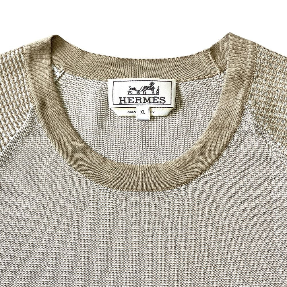 Hermes Cotton Short Sleeve Knit Sweater Top Beige White XL — view 3