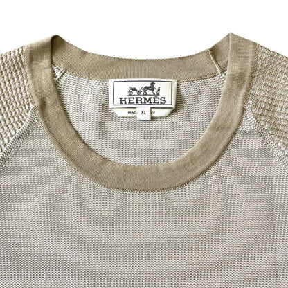 Hermes Cotton Short Sleeve Knit Sweater Top Beige White XL — view 3