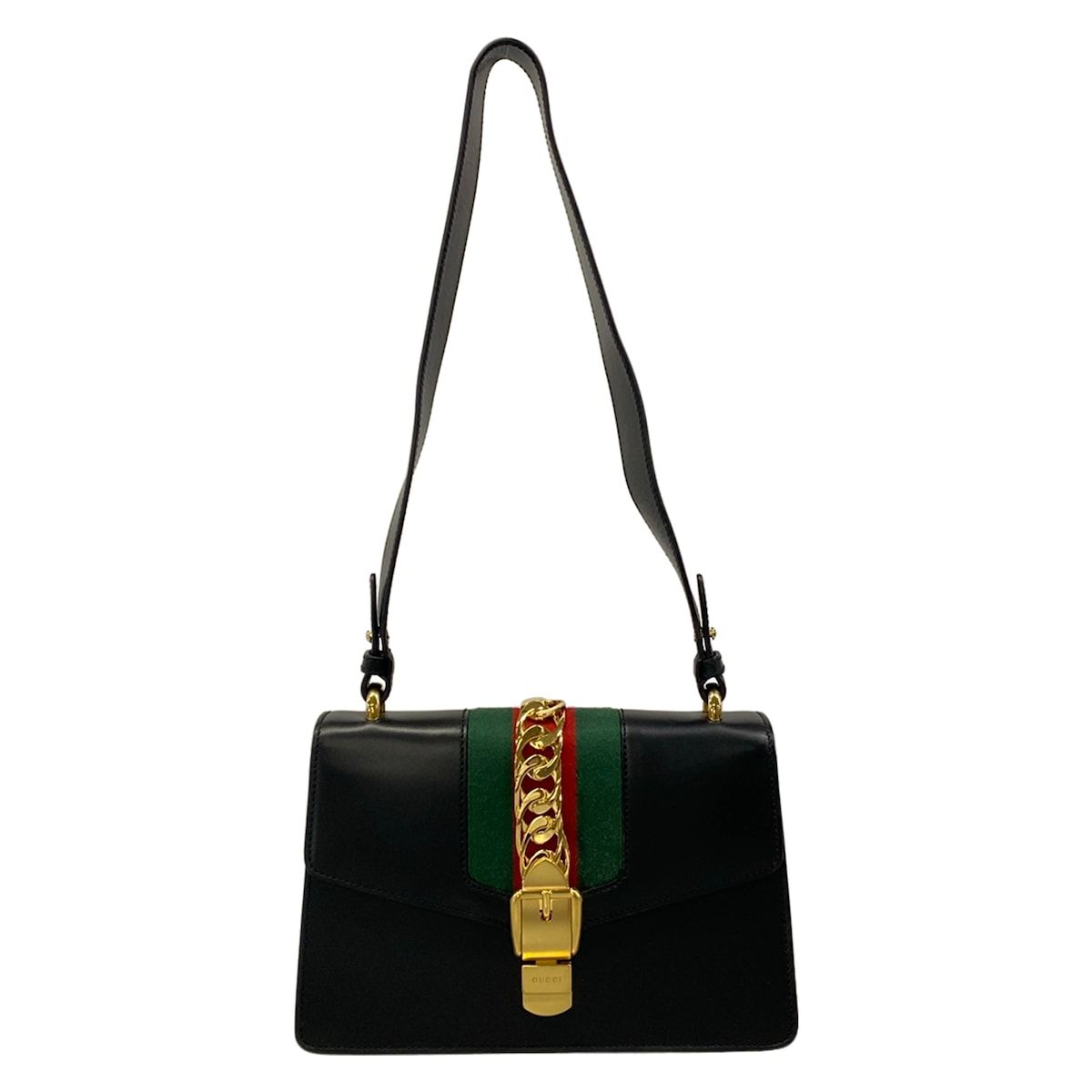 Gucci Shoulder Bag Sylvie Black Green Red Leather