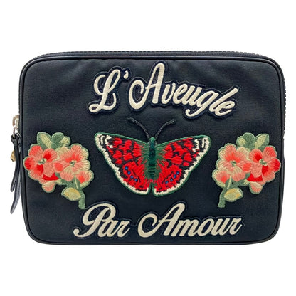 Gucci Clutch Embroidery Black Green Multi