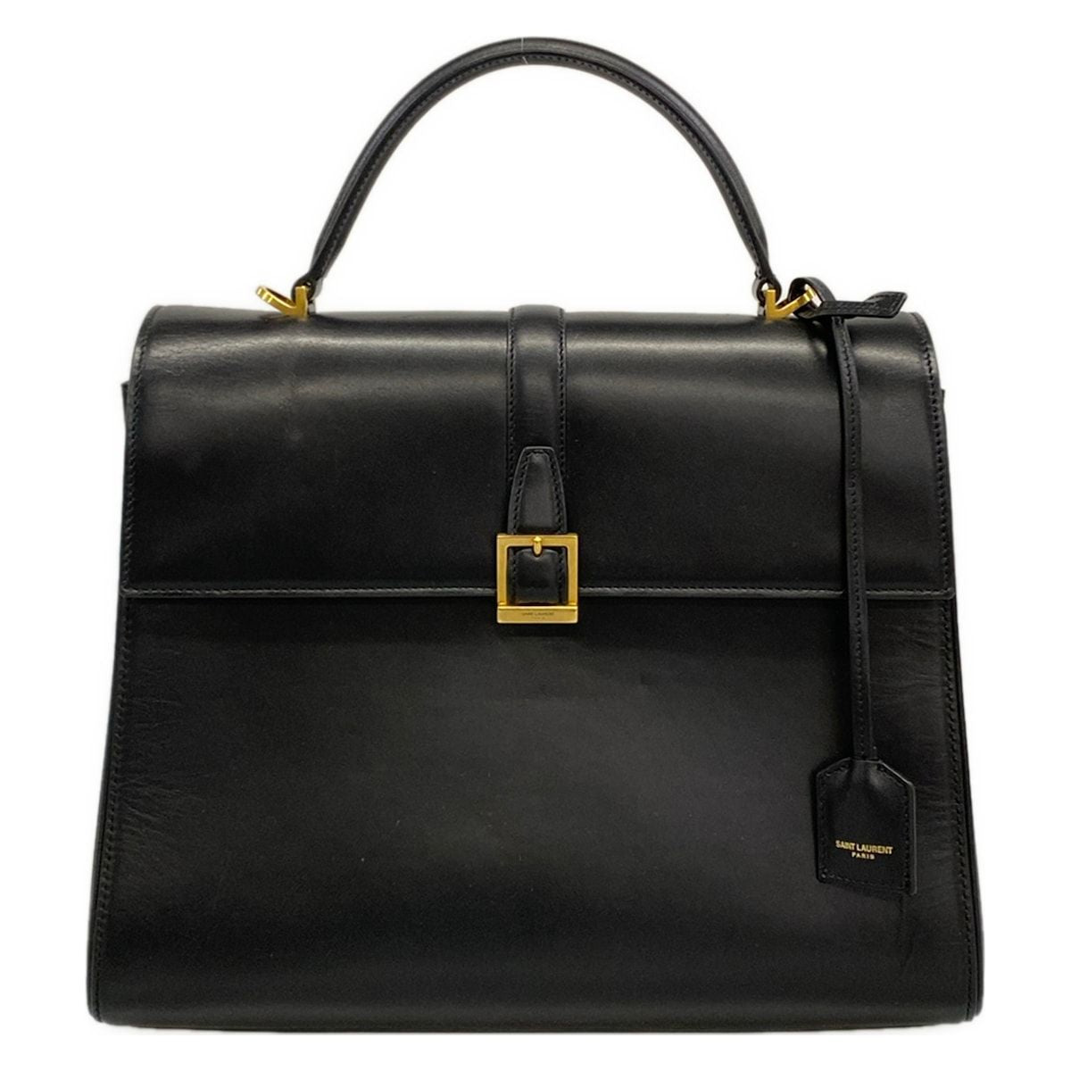 Saint Laurent Paris Handbag Fermoir Top Handle Bag Black Leather