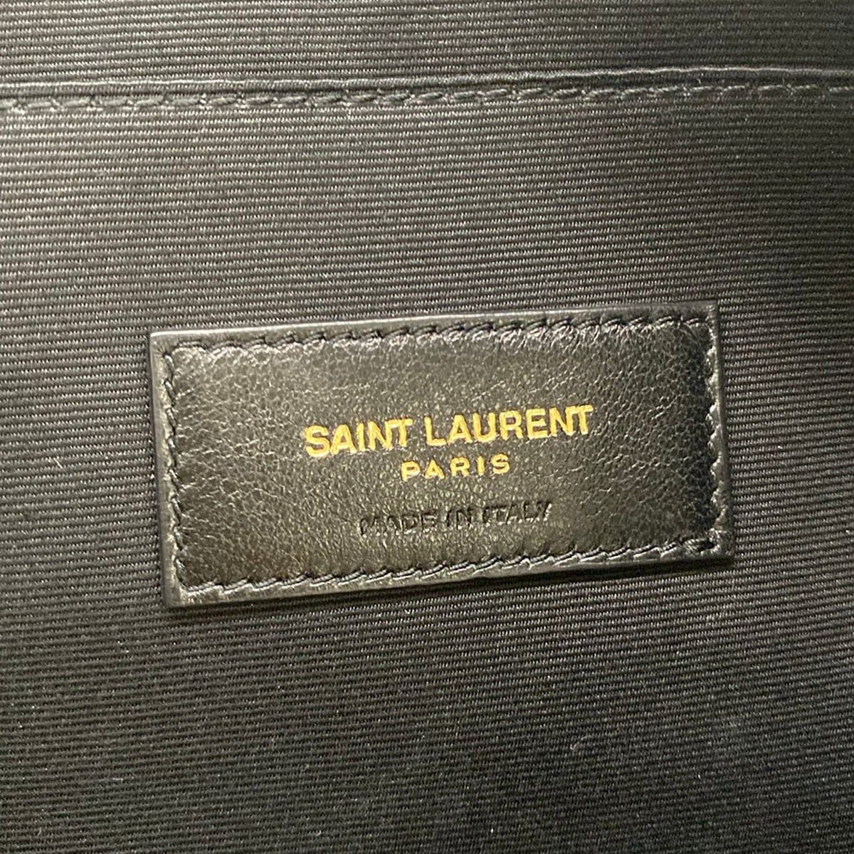 Saint Laurent Paris Pouch Embroidered Black Gold Wool Leather — view 5