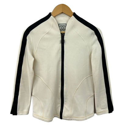 Chanel Jacket M Ivory Black Zip Up Sport Line 38
