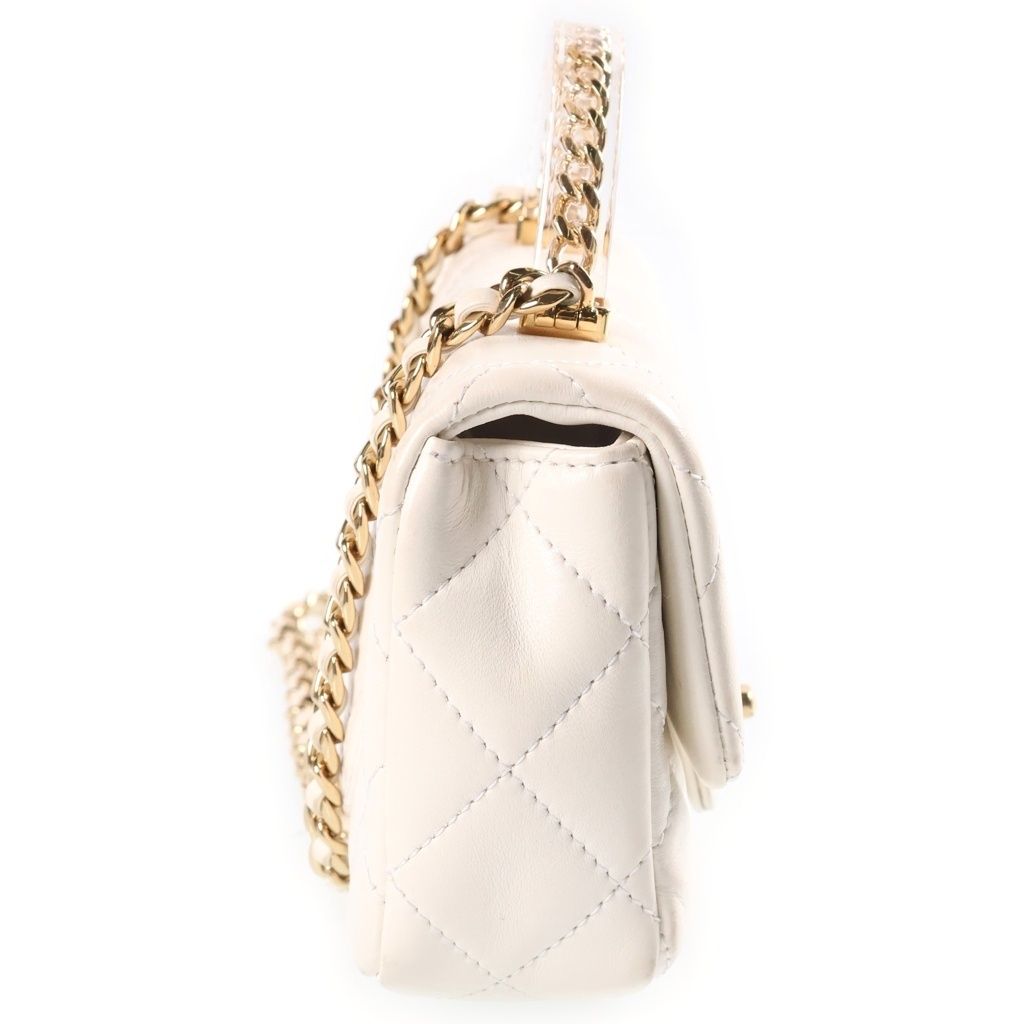 Chanel Quilted Clear Handle Chain 2-Way Mini Shoulder Bag White Lambskin Gold — view 3